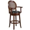 Flash Furniture TA-550430-E-GG Expresso Bar Height Woven Rattan Back Stool With Black Leather Swivel Seat