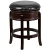 Flash Furniture TA-68824-CA-CTR-GG Cappuccino Wood Counter Height Stool With Black Leather Swivel Seat