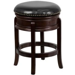 Flash Furniture TA-68824-CA-CTR-GG Cappuccino Wood Counter Height Stool With Black Leather Swivel Seat