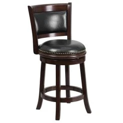 Flash Furniture TA-61024-CA-CTR-GG Cappuccino Wood Counter Height Panel Back Stool With Black Leather Swivel Seat
