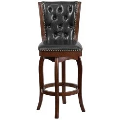 Flash Furniture TA-240130-CA-GG Cappuccino Wood Bar Height Button Tufted Back Stool With Black Leather Swivel Seat 5 Flash Furniture TA-240130-CA-GG Cappuccino Wood Bar Height Button Tufted Back Stool With Black Leather Swivel Seat -Zown Shop 1424685