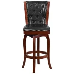 Flash Furniture TA-240130-CHY-GG Cherry Wood Bar Height Button Tufted Back Stool With Black Leather Swivel Seat 5 Flash Furniture TA-240130-CHY-GG Cherry Wood Bar Height Button Tufted Back Stool With Black Leather Swivel Seat -Zown Shop 1424699