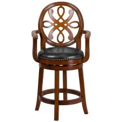 Flash Furniture TA-550226-BDY-GG Brandy Wood Counter Height Designer Back Stool With Black Leather Swivel Seat -Zown Shop 1424798