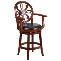 Flash Furniture TA-550226-CHY-GG Cherry Wood Counter Height Designer Back Stool With Black Leather Swivel Seat