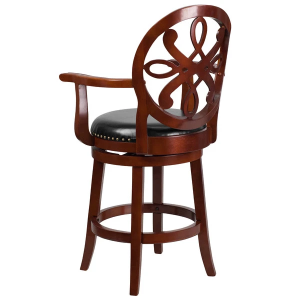 Flash Furniture TA-550226-CHY-GG Cherry Wood Counter Height Designer Back Stool With Black Leather Swivel Seat 2 Flash Furniture TA-550226-CHY-GG Cherry Wood Counter Height Designer Back Stool With Black Leather Swivel Seat - Image 2