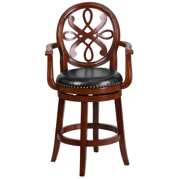Flash Furniture TA-550226-CHY-GG Cherry Wood Counter Height Designer Back Stool With Black Leather Swivel Seat 3 Flash Furniture TA-550226-CHY-GG Cherry Wood Counter Height Designer Back Stool With Black Leather Swivel Seat - Image 3