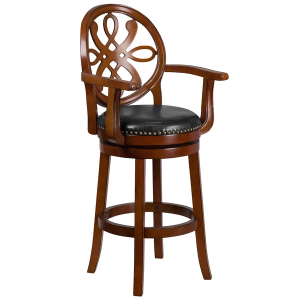 Flash Furniture TA-550230-BDY-GG Brandy Wood Bar Height Designer Back Stool With Black Leather Swivel Seat 1 Flash Furniture TA-550230-BDY-GG Brandy Wood Bar Height Designer Back Stool With Black Leather Swivel Seat