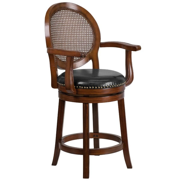 Flash Furniture TA-550426-E-CTR-GG Expresso Counter Height Woven Rattan Back Stool With Black Leather Swivel Seat 1 Flash Furniture TA-550426-E-CTR-GG Expresso Counter Height Woven Rattan Back Stool With Black Leather Swivel Seat