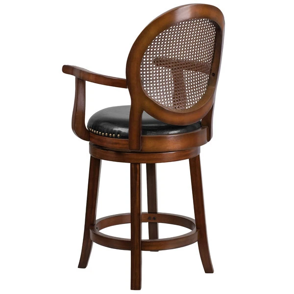 Flash Furniture TA-550426-E-CTR-GG Expresso Counter Height Woven Rattan Back Stool With Black Leather Swivel Seat 2 Flash Furniture TA-550426-E-CTR-GG Expresso Counter Height Woven Rattan Back Stool With Black Leather Swivel Seat - Image 2