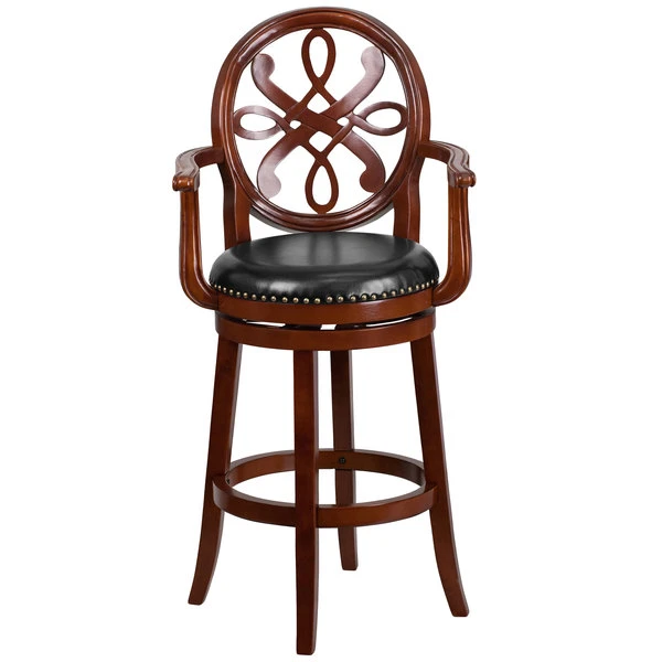 Flash Furniture TA-550230-CHY-GG Cherry Wood Bar Height Designer Back Stool With Black Leather Swivel Seat 3 Flash Furniture TA-550230-CHY-GG Cherry Wood Bar Height Designer Back Stool With Black Leather Swivel Seat - Image 3