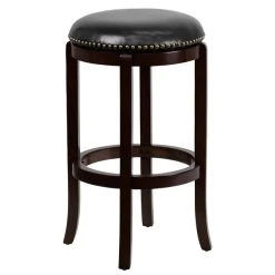 Flash Furniture TA-68929-CA-GG Cappuccino Wood Bar Height Stool With Black Leather Swivel Seat