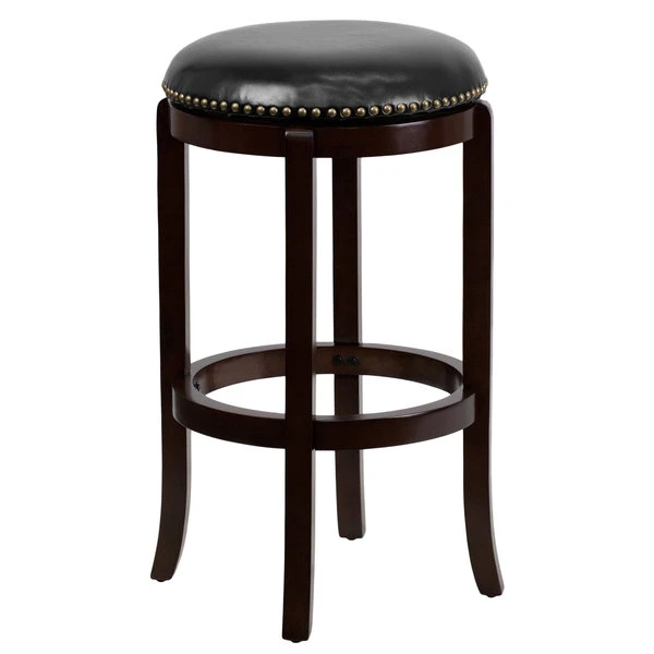 Flash Furniture TA-68929-CA-GG Cappuccino Wood Bar Height Stool With Black Leather Swivel Seat 1 Flash Furniture TA-68929-CA-GG Cappuccino Wood Bar Height Stool With Black Leather Swivel Seat