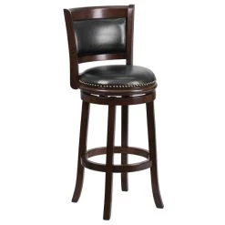 Flash Furniture TA-61029-CA-GG Cappuccino Wood Bar Height Panel Back Stool With Black Leather Seat