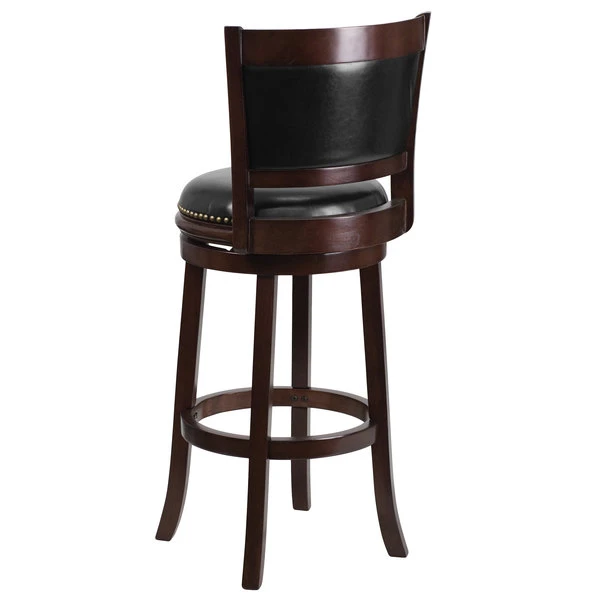 Flash Furniture TA-61029-CA-GG Cappuccino Wood Bar Height Panel Back Stool With Black Leather Seat 2 Flash Furniture TA-61029-CA-GG Cappuccino Wood Bar Height Panel Back Stool With Black Leather Seat - Image 2