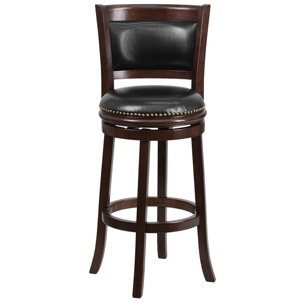 Flash Furniture TA-61029-CA-GG Cappuccino Wood Bar Height Panel Back Stool With Black Leather Seat 3 Flash Furniture TA-61029-CA-GG Cappuccino Wood Bar Height Panel Back Stool With Black Leather Seat - Image 3