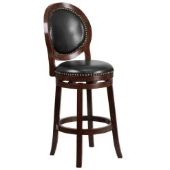 Flash Furniture TA-550130-CA-GG Cappuccino Wood Bar Height Oval Back Stool With Black Leather Swivel Seat