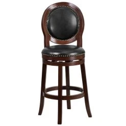 Flash Furniture TA-550130-CA-GG Cappuccino Wood Bar Height Oval Back Stool With Black Leather Swivel Seat -Zown Shop 1425673