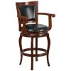 Flash Furniture TA-21259-CHY-GG Cherry Wood Bar Height Panel Back Stool With Arms And Black Leather Swivel Seat