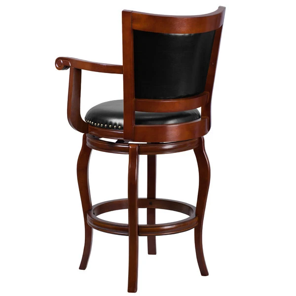 Flash Furniture TA-21259-CHY-GG Cherry Wood Bar Height Panel Back Stool With Arms And Black Leather Swivel Seat 2 Flash Furniture TA-21259-CHY-GG Cherry Wood Bar Height Panel Back Stool With Arms And Black Leather Swivel Seat - Image 2