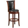 Flash Furniture TA-220130-DC-GG Dark Chestnut Wood Bar Height Panel Back Stool And Black Leather Swivel Seat