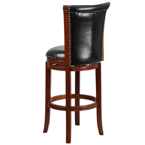 Flash Furniture TA-220130-DC-GG Dark Chestnut Wood Bar Height Panel Back Stool And Black Leather Swivel Seat 2 Flash Furniture TA-220130-DC-GG Dark Chestnut Wood Bar Height Panel Back Stool And Black Leather Swivel Seat - Image 2