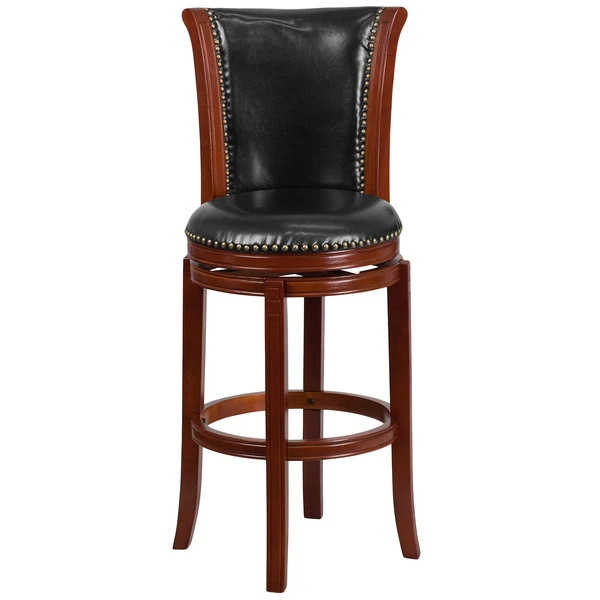 Flash Furniture TA-220130-DC-GG Dark Chestnut Wood Bar Height Panel Back Stool And Black Leather Swivel Seat 3 Flash Furniture TA-220130-DC-GG Dark Chestnut Wood Bar Height Panel Back Stool And Black Leather Swivel Seat - Image 3
