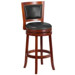 Flash Furniture TA-355530-DC-GG Dark Cherry Wood Bar Height Panel Back Stool With Walnut Leather Swivel Seat