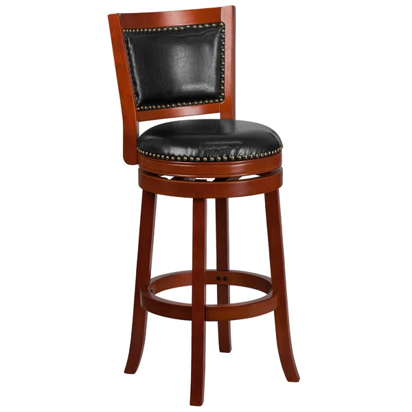 Flash Furniture TA-355530-LC-GG Light Cherry Wood Bar Height Panel Back Stool With Black Leather Swivel Seat 1 Flash Furniture TA-355530-LC-GG Light Cherry Wood Bar Height Panel Back Stool With Black Leather Swivel Seat