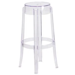 Flash Furniture FH-118-APC2-GG Transparent Polycarbonate Outdoor / Indoor Bar Height Stackable Stool With Drain Hole Seat