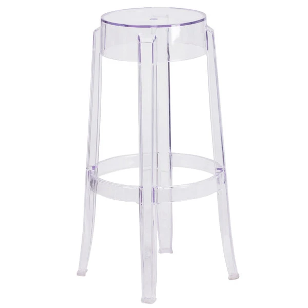 Flash Furniture FH-118-APC2-GG Transparent Polycarbonate Outdoor / Indoor Bar Height Stackable Stool With Drain Hole Seat 1 Flash Furniture FH-118-APC2-GG Transparent Polycarbonate Outdoor / Indoor Bar Height Stackable Stool With Drain Hole Seat