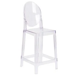 Flash Furniture OW-GHOSTBACK-24-GG Ghost Transparent Polycarbonate Outdoor / Indoor Counter Height Stool With Oval Back