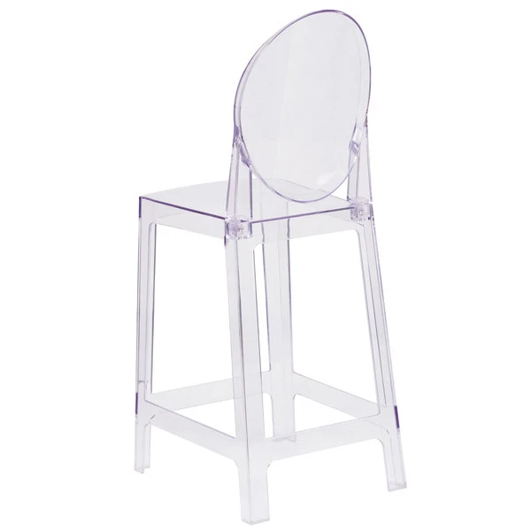 Flash Furniture OW-GHOSTBACK-24-GG Ghost Transparent Polycarbonate Outdoor / Indoor Counter Height Stool With Oval Back 2 Flash Furniture OW-GHOSTBACK-24-GG Ghost Transparent Polycarbonate Outdoor / Indoor Counter Height Stool With Oval Back - Image 2