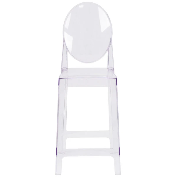 Flash Furniture OW-GHOSTBACK-24-GG Ghost Transparent Polycarbonate Outdoor / Indoor Counter Height Stool With Oval Back 3 Flash Furniture OW-GHOSTBACK-24-GG Ghost Transparent Polycarbonate Outdoor / Indoor Counter Height Stool With Oval Back - Image 3