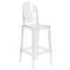 Flash Furniture OW-GHOSTBACK-29-GG Ghost Transparent Polycarbonate Outdoor / Indoor Bar Height Stool With Oval Back