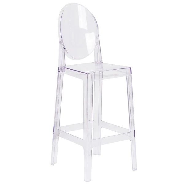 Flash Furniture OW-GHOSTBACK-29-GG Ghost Transparent Polycarbonate Outdoor / Indoor Bar Height Stool With Oval Back 1 Flash Furniture OW-GHOSTBACK-29-GG Ghost Transparent Polycarbonate Outdoor / Indoor Bar Height Stool With Oval Back