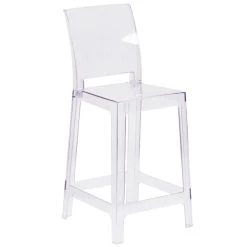 Flash Furniture OW-SQUAREBACK-24-GG Ghost Transparent Polycarbonate Outdoor / Indoor Counter Height Stool With Square Back