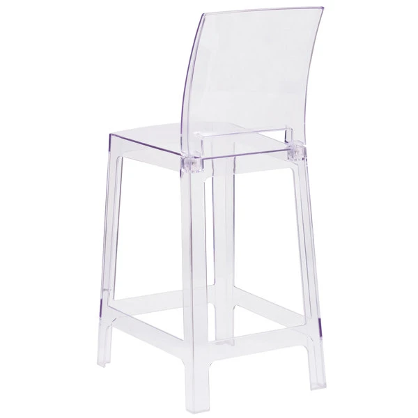 Flash Furniture OW-SQUAREBACK-24-GG Ghost Transparent Polycarbonate Outdoor / Indoor Counter Height Stool With Square Back 2 Flash Furniture OW-SQUAREBACK-24-GG Ghost Transparent Polycarbonate Outdoor / Indoor Counter Height Stool With Square Back - Image 2