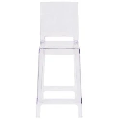 Flash Furniture OW-SQUAREBACK-24-GG Ghost Transparent Polycarbonate Outdoor / Indoor Counter Height Stool With Square Back 5 Flash Furniture OW-SQUAREBACK-24-GG Ghost Transparent Polycarbonate Outdoor / Indoor Counter Height Stool With Square Back -Zown Shop 1490581