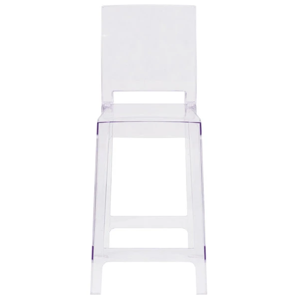 Flash Furniture OW-SQUAREBACK-24-GG Ghost Transparent Polycarbonate Outdoor / Indoor Counter Height Stool With Square Back 3 Flash Furniture OW-SQUAREBACK-24-GG Ghost Transparent Polycarbonate Outdoor / Indoor Counter Height Stool With Square Back - Image 3