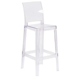 Flash Furniture OW-SQUAREBACK-29-GG Ghost Transparent Polycarbonate Outdoor / Indoor Bar Height Stool With Square Back
