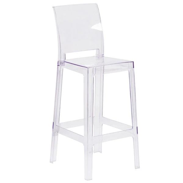Flash Furniture OW-SQUAREBACK-29-GG Ghost Transparent Polycarbonate Outdoor / Indoor Bar Height Stool With Square Back 1 Flash Furniture OW-SQUAREBACK-29-GG Ghost Transparent Polycarbonate Outdoor / Indoor Bar Height Stool With Square Back