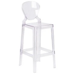 Flash Furniture OW-TEARBACK-29-GG Ghost Transparent Polycarbonate Outdoor / Indoor Bar Height Stool With Tear Back
