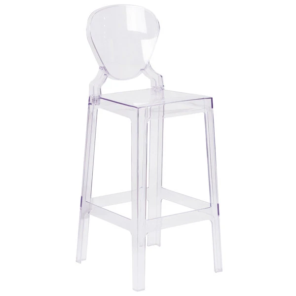 Flash Furniture OW-TEARBACK-29-GG Ghost Transparent Polycarbonate Outdoor / Indoor Bar Height Stool With Tear Back 1 Flash Furniture OW-TEARBACK-29-GG Ghost Transparent Polycarbonate Outdoor / Indoor Bar Height Stool With Tear Back