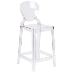 Flash Furniture OW-TEARBACK-24-GG Ghost Transparent Polycarbonate Outdoor / Indoor Counter Height Stool With Tear Back