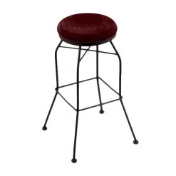 Holland Bar Stool 302030BWDCOak Black Wrinkle Steel Bar Height Swivel Stool With Dark Cherry Oak Wood Seat