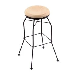Holland Bar Stool 302030BWNatMpl Black Wrinkle Steel Bar Height Swivel Stool With Natural Maple Wood Seat