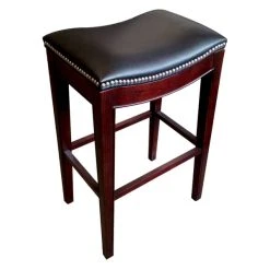 Holland Bar Stool 321030ESBlkVinyl Lynn Espresso Wood Bar Height Stool With Black Vinyl Saddle Seat