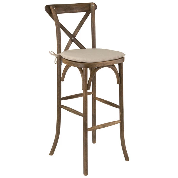 Flash Furniture XA-X-BAR-GO-BC-GG Hercules Dark Antique Wood Stackable Cross Back Barstool With Cushion 1 Flash Furniture XA-X-BAR-GO-BC-GG Hercules Dark Antique Wood Stackable Cross Back Barstool With Cushion