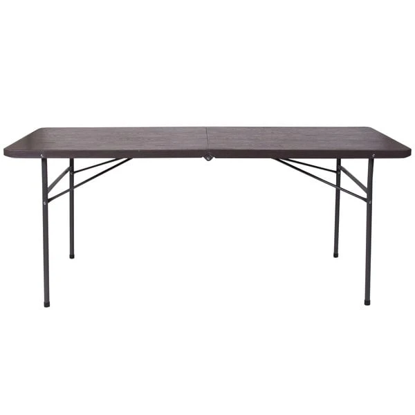 Flash Furniture DAD-LF-183Z-GG 30" X 72" Rectangular Brown Wood Grain Commercial Duty Plastic Bi-Fold Folding Table 2 Flash Furniture DAD-LF-183Z-GG 30" X 72" Rectangular Brown Wood Grain Commercial Duty Plastic Bi-Fold Folding Table - Image 2
