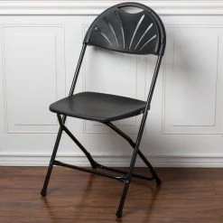 Lancaster Table & Seating Black Plastic Fan Back Folding Chair